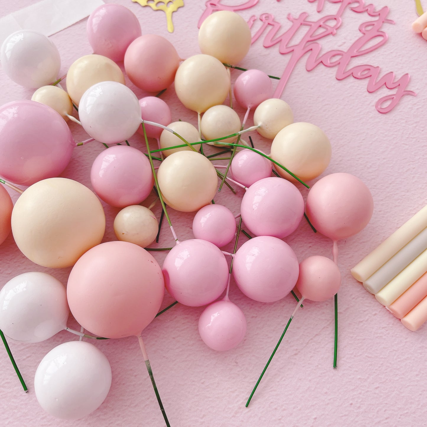 Rainbow, Butterlfies and Cake Ball Cake Topper Decorations Set - Pink - 36 Pieces