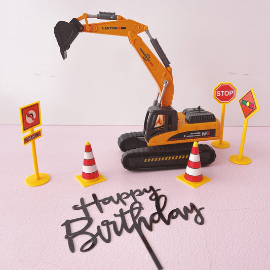 Digger Construction Site Cake Topper Decorations Set - 7 Pieces