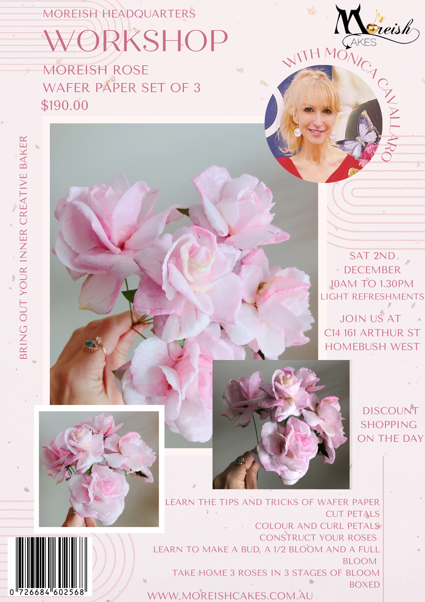 1 spot left!! Moreish Rose Wafer Paper Workshop with Monica Cavallaro - Homebush Sydney