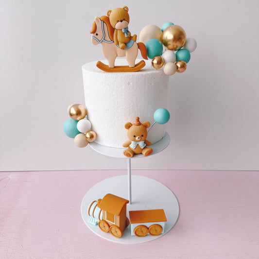 Teddy Bear and Rocking Horse Baby Cake Topper Decorations Set - 32 Pieces