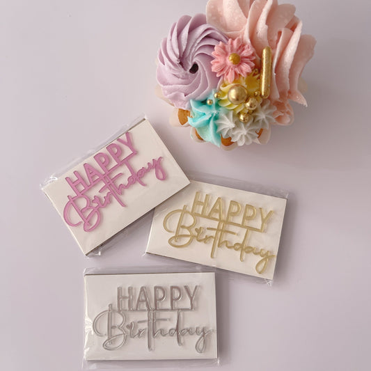 Happy Birthday Acrylic Cupcake or Bento Topper - Various Colours