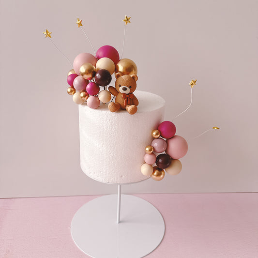 Blush Teddy Bear Cake Topper Decorations Set - 30 Pieces