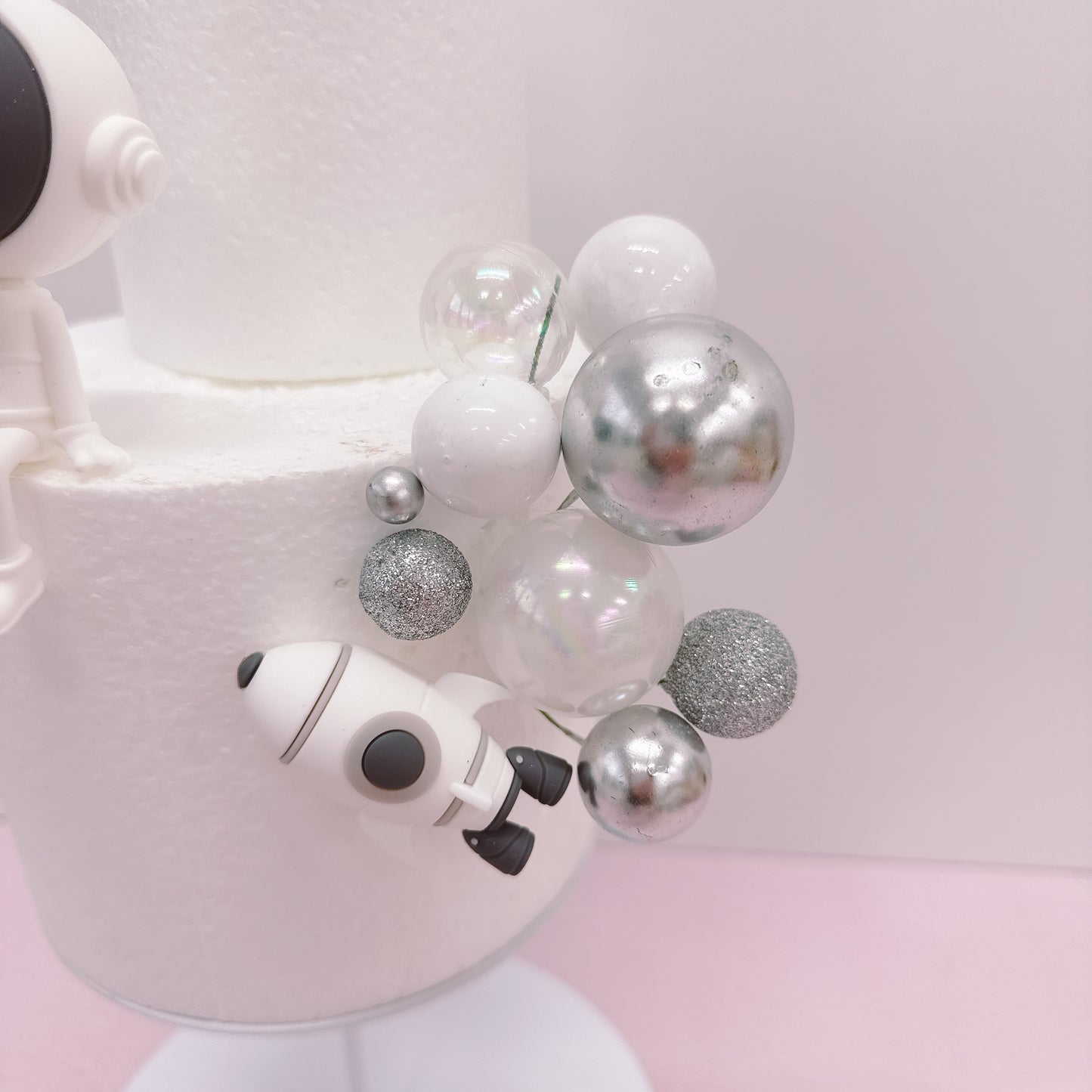 Spacemen Cake Topper Decorations Grey/Silver Set - 24 Pieces