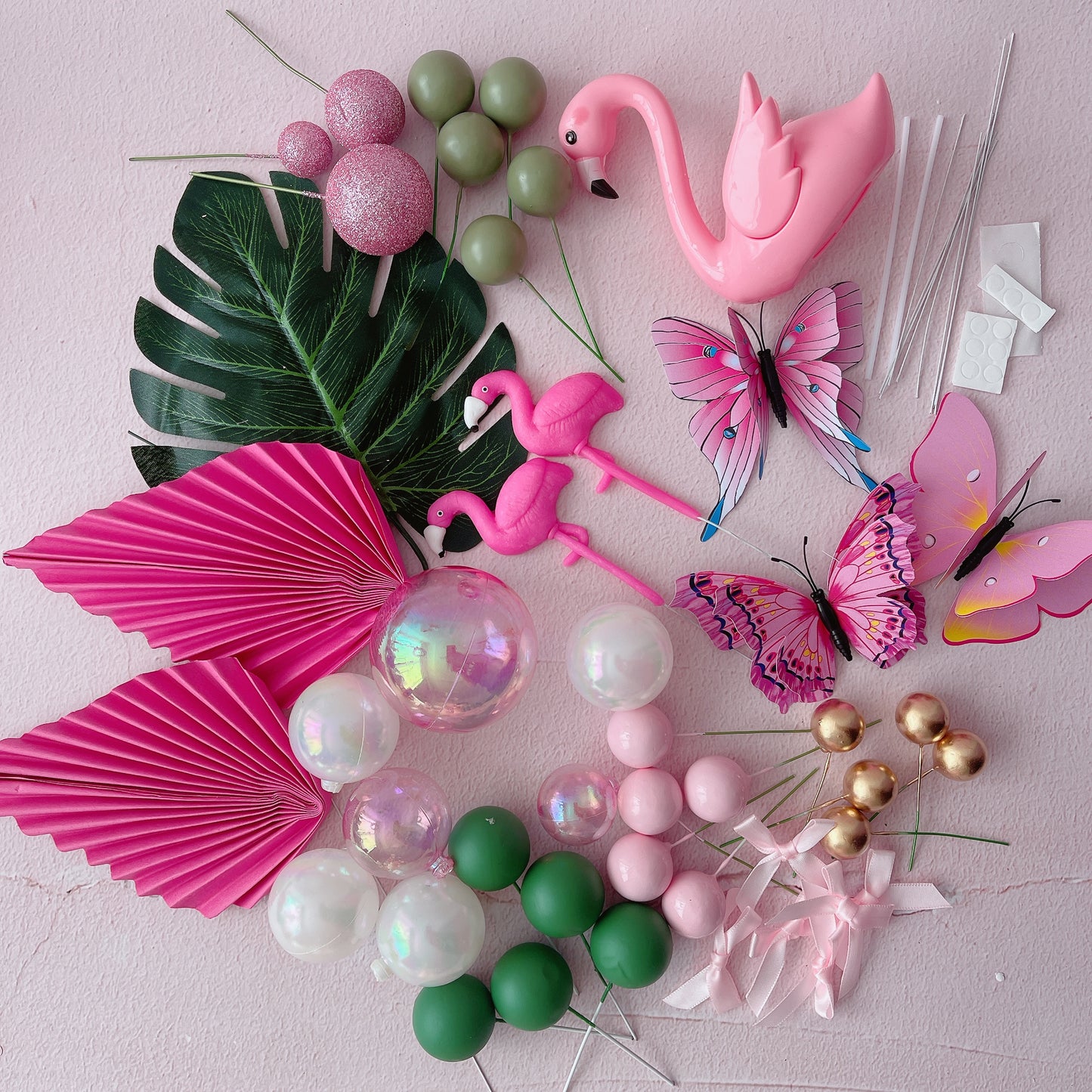 Flamingo Tropical Cake Topper Decorations Set - 41 Pieces