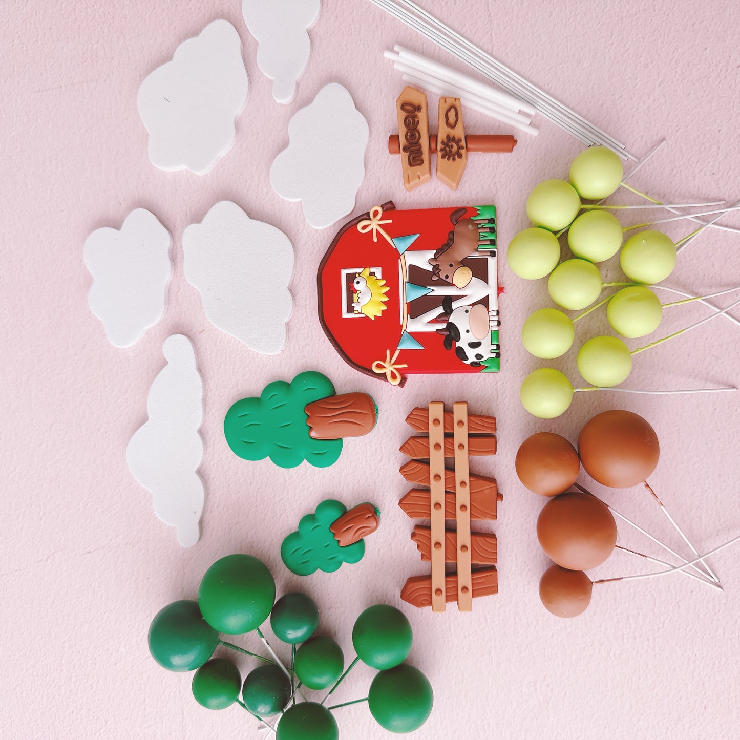 Cute Farm Animal Cake Topper Decorations - 34 Pieces