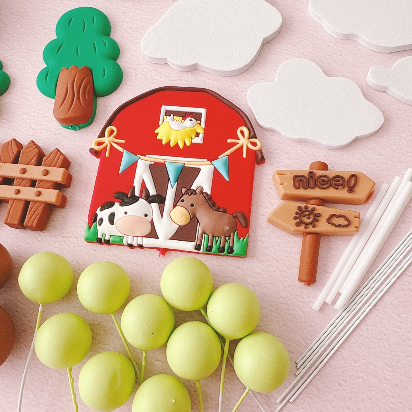 Cute Farm Animal Cake Topper Decorations - 34 Pieces