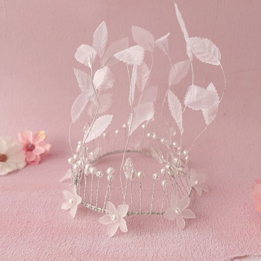White Butterflies and Pearl Crown Cake Topper