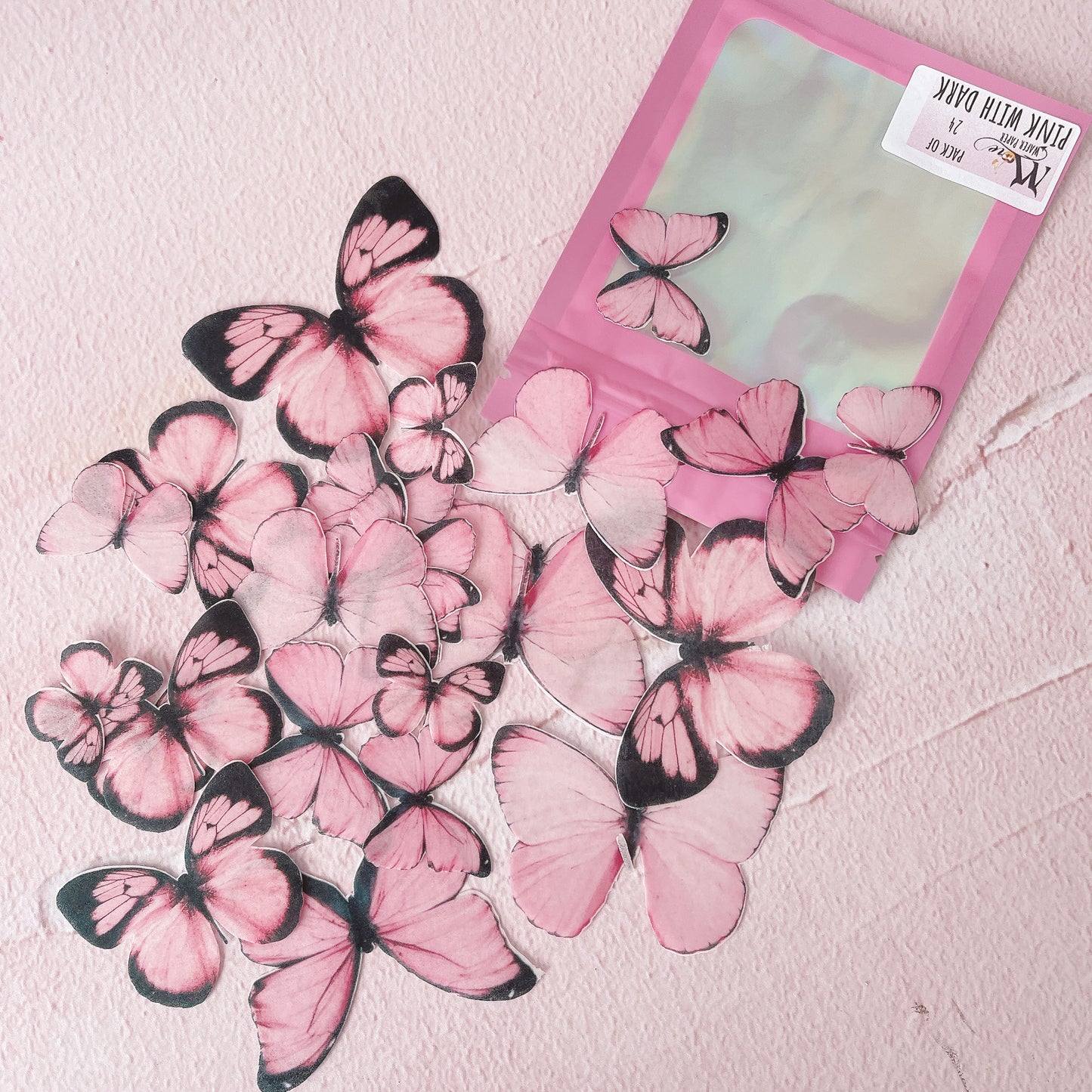 Wafer Paper Butterflies Pink with Dark Edges - 24 PreCut Edible