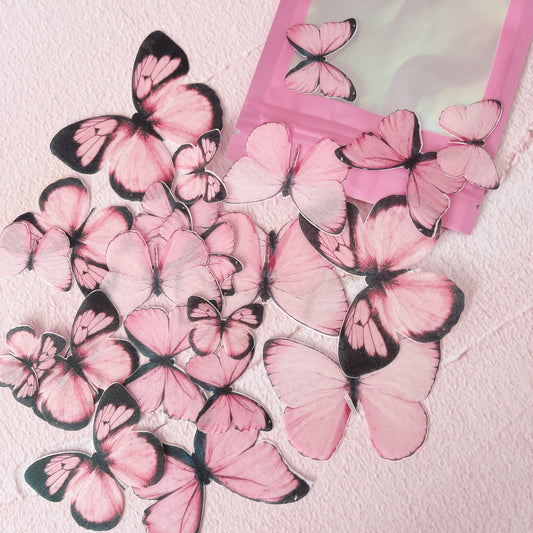 Wafer Paper Butterflies Pink with Dark Edges - 24 PreCut Edible