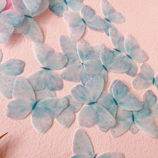Edible Wafer Paper Butterflies Powder Puff Blue -24 PreCut