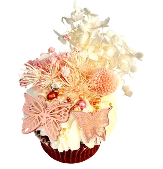 Acrylic Cupcake Topper Charms - Pink/Rose Gold Butterflies 6pc