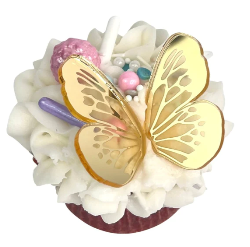 Acrylic Cupcake Topper Charms - Gold Butterfly Separated Wings 6pc