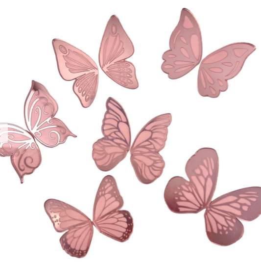 Copy of Acrylic Cupcake Topper Charms - Rose Gold Butterfly Separated Wings 6pc