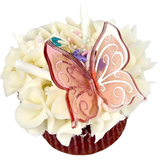 Acrylic Cupcake Topper Charms - Pink/Rose Gold Butterfly Separated Wings 6pc