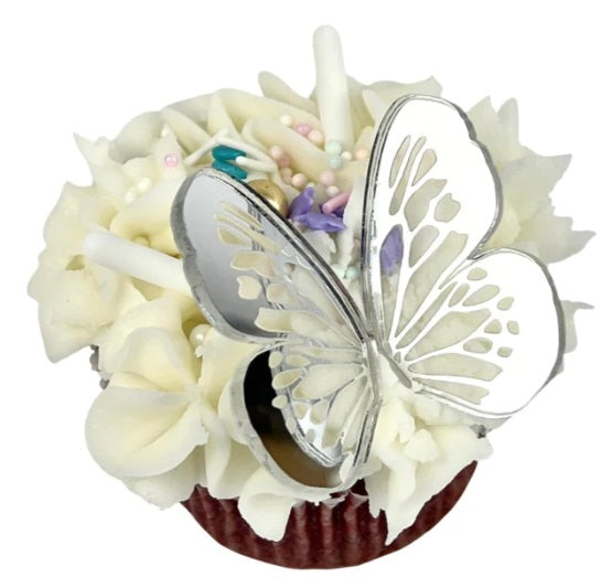 Acrylic Cupcake Topper Charms SIlver Butterfly Separated Wings 6pc