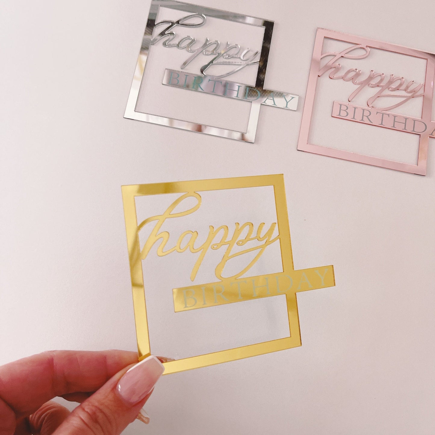Square Happy Birthday Acrylic Fropper in Various Colours