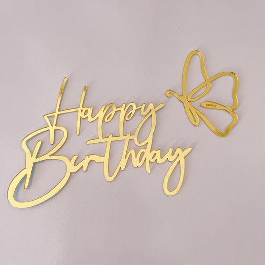 Happy Birthday Acrylic Fropper with Butterfly in Gold