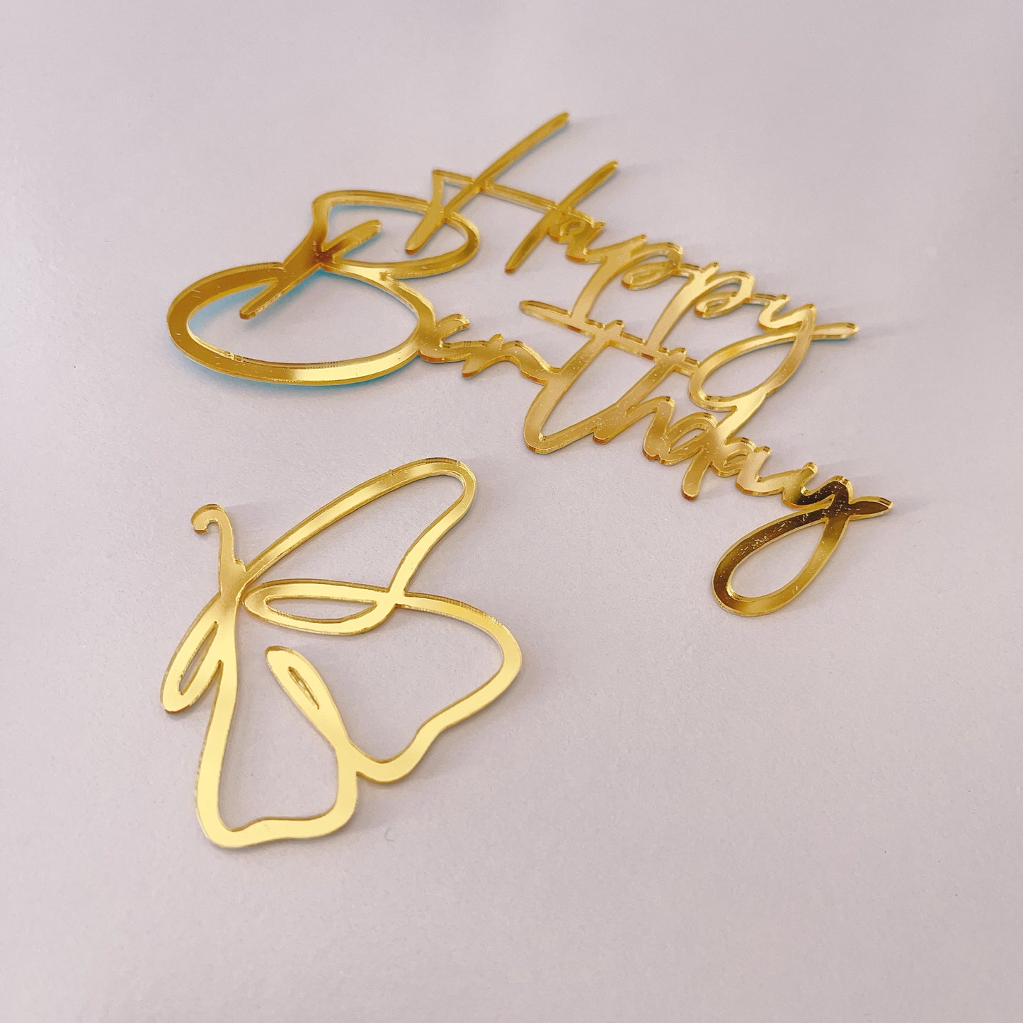 Happy Birthday Acrylic Fropper with Butterfly in Gold
