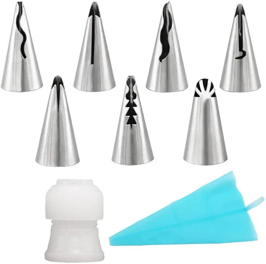 Set of 7 Ruffle Piping tips plus Coupler and Reusable Piping bag