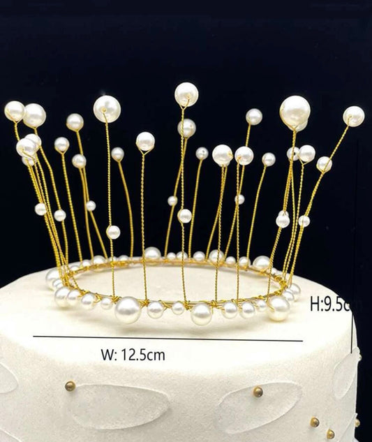 Pearl Gold Crown Cake Topper