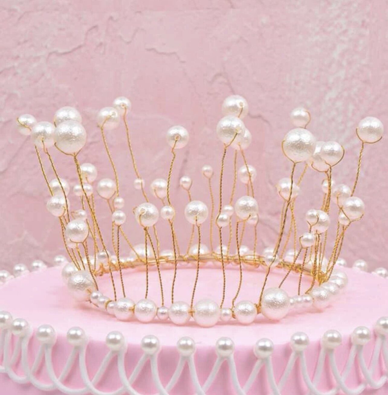 Pearl Gold Crown Cake Topper