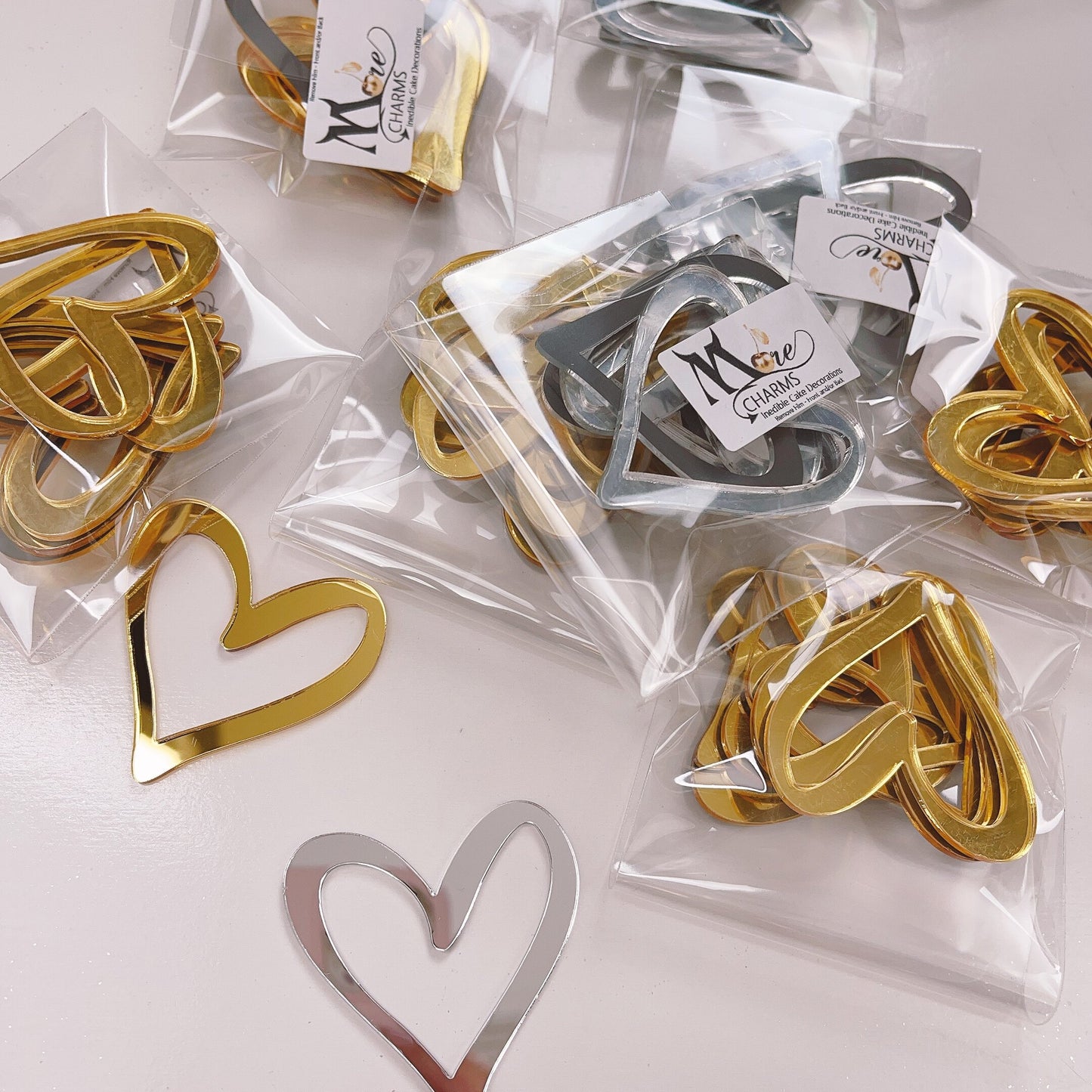 More Charms Acrylic Hearts in Gold or Silver