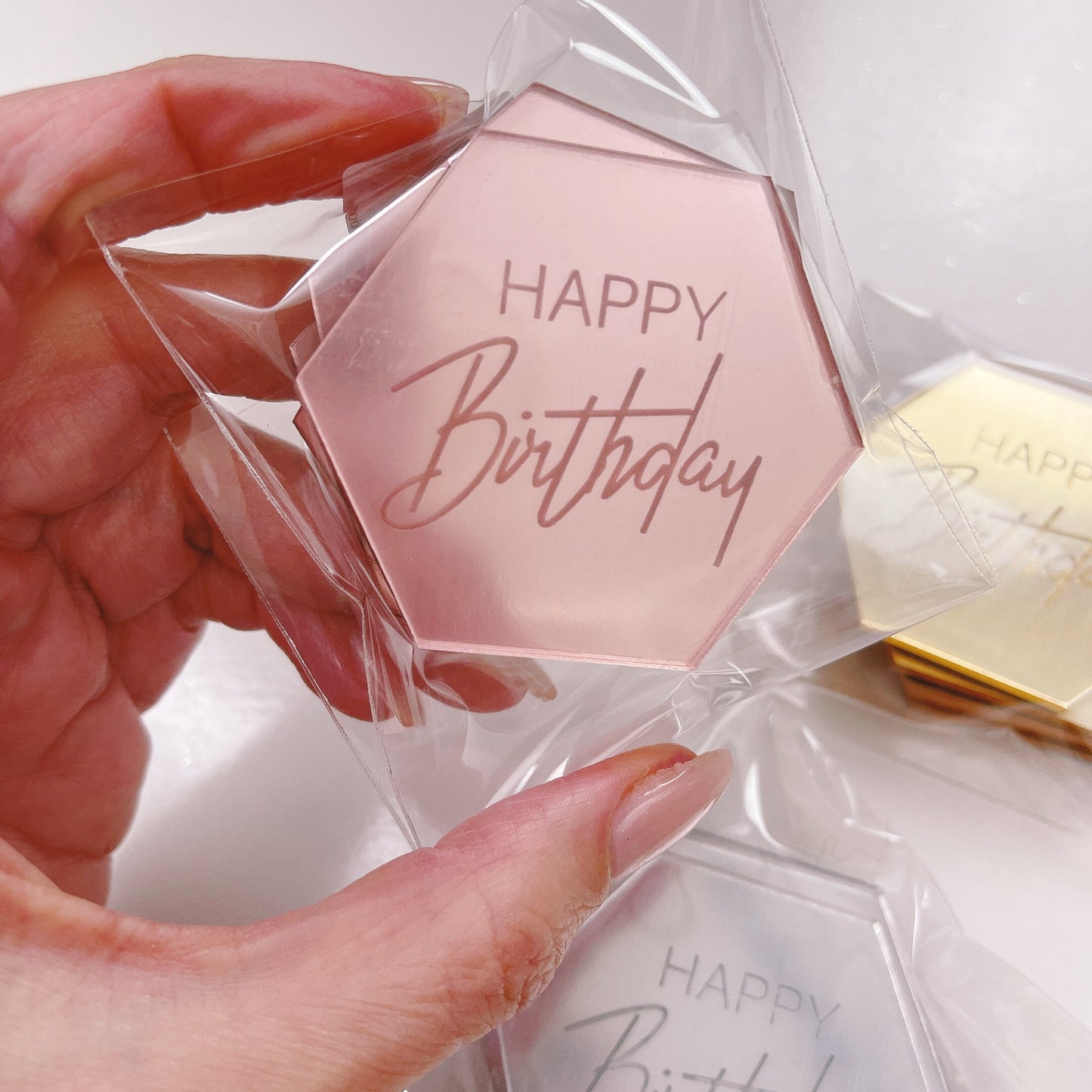 More Charms - Happy Birthday - Capitals and Script - Hexagonal