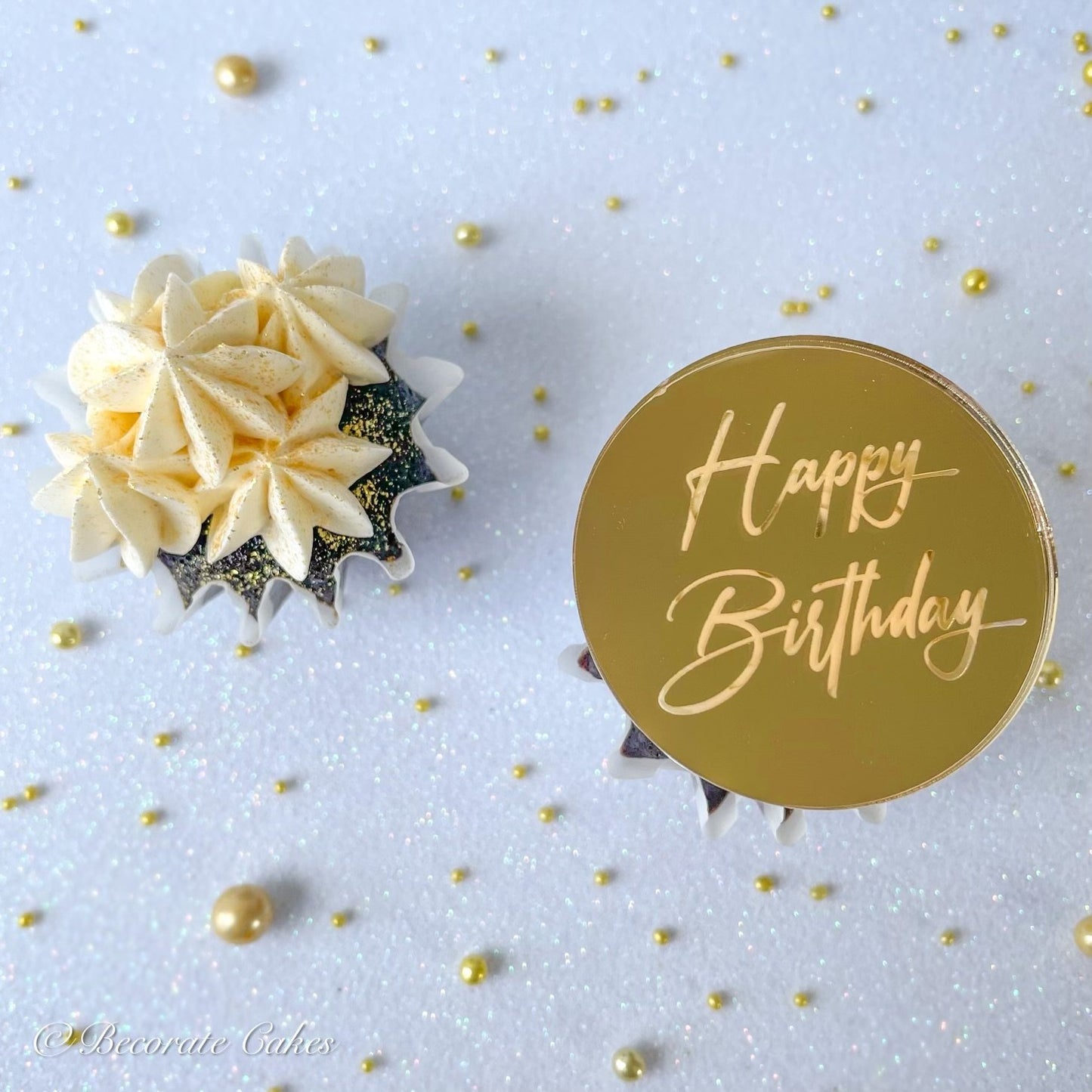More Charms - Happy Birthday - Round - Script - Pack of 6 - Various Colours