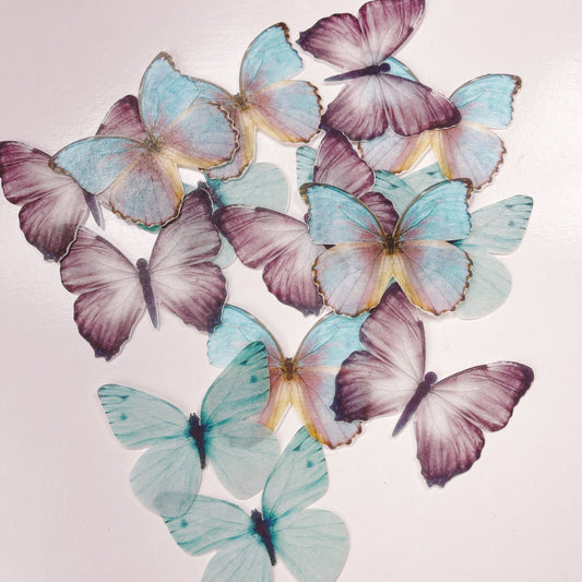 Wafer Paper Butterflies Shades of Blues 24 PreCut Edible