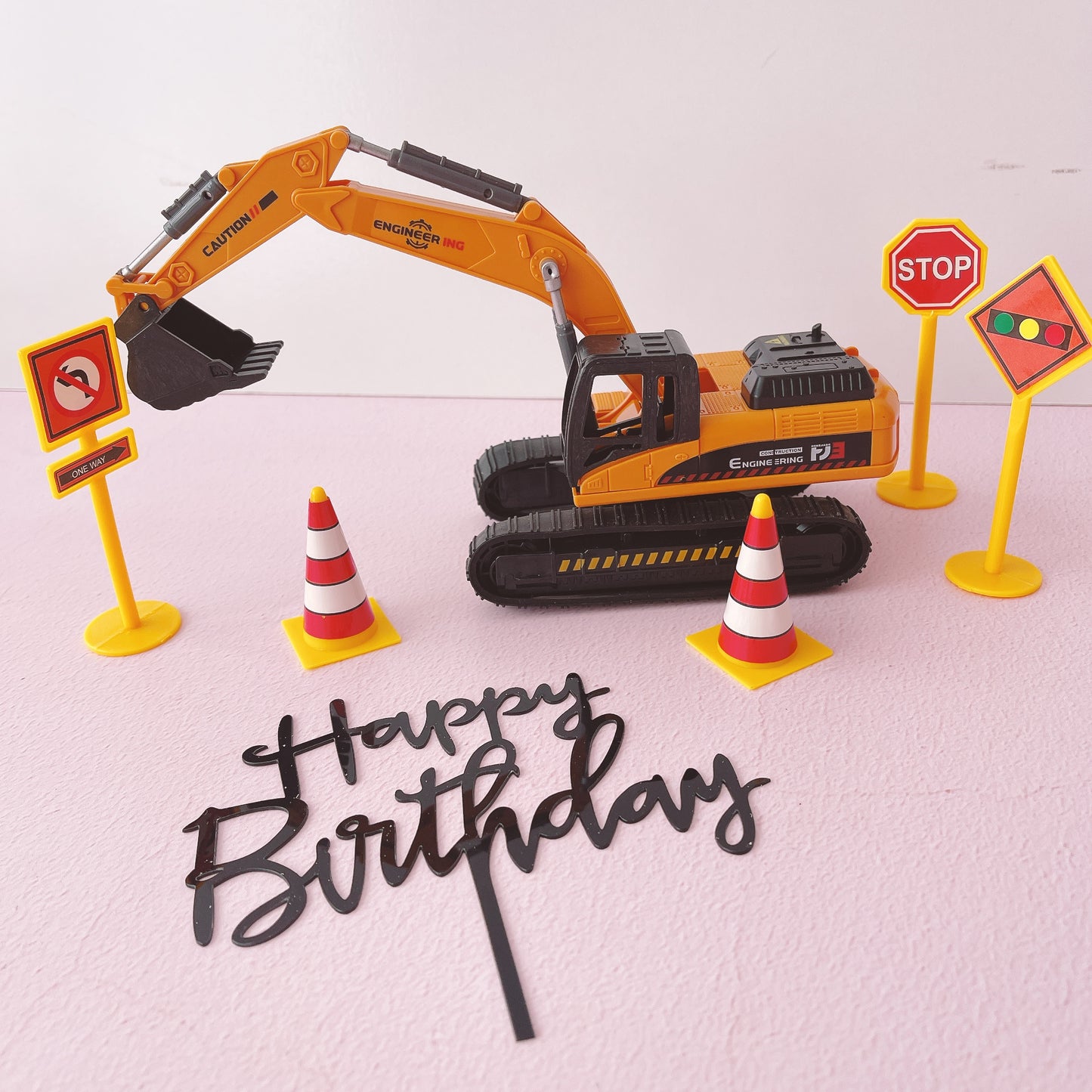 Digger Construction Site Cake Topper Decorations Set - 7 Pieces
