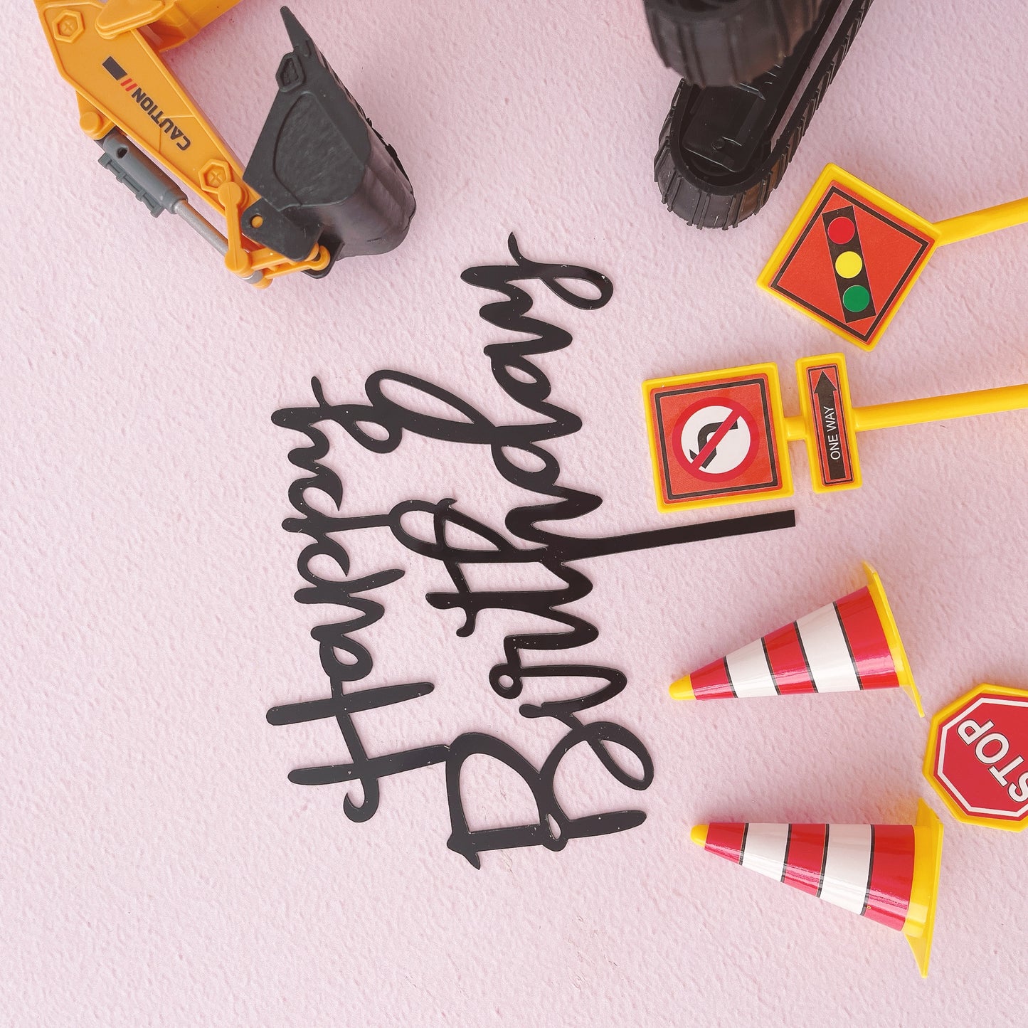 Digger Construction Site Cake Topper Decorations Set - 7 Pieces