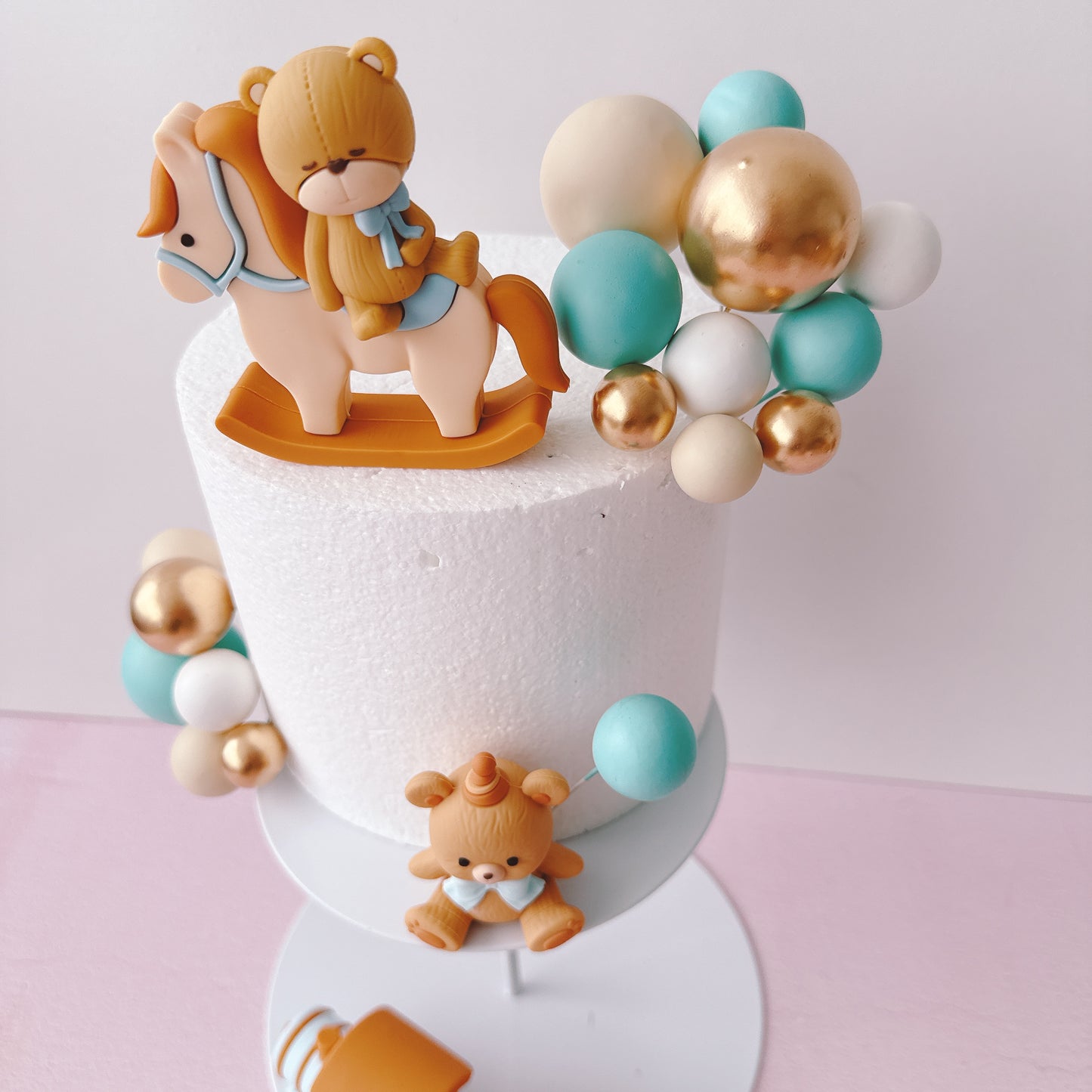 Teddy Bear and Rocking Horse Baby Cake Topper Decorations Set - 32 Pieces