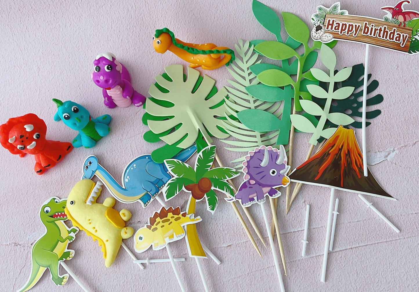 Dino Dinosaur Cake Topper Decorations Set - 19 Pieces