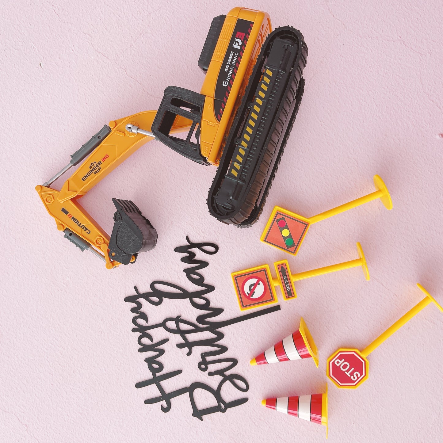 Digger Construction Site Cake Topper Decorations Set - 7 Pieces