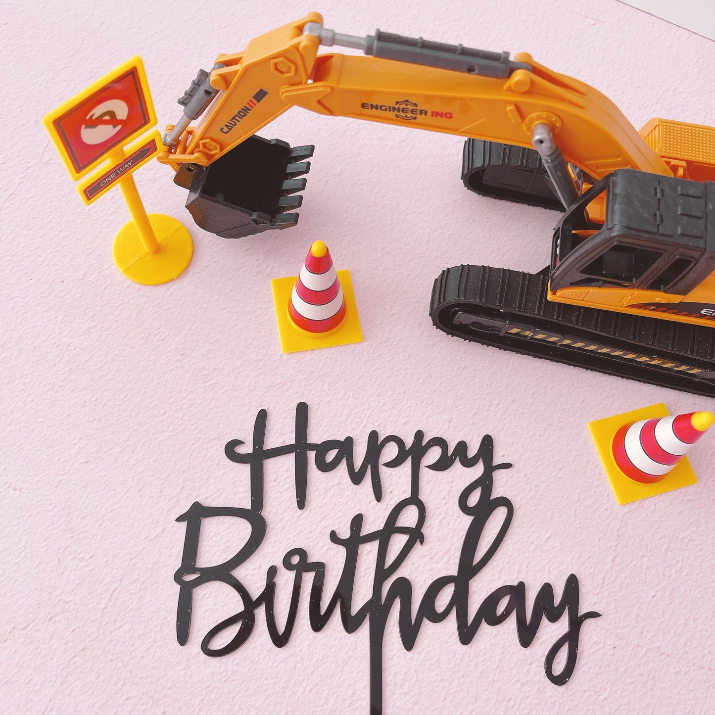 Digger Construction Site Cake Topper Decorations Set - 7 Pieces