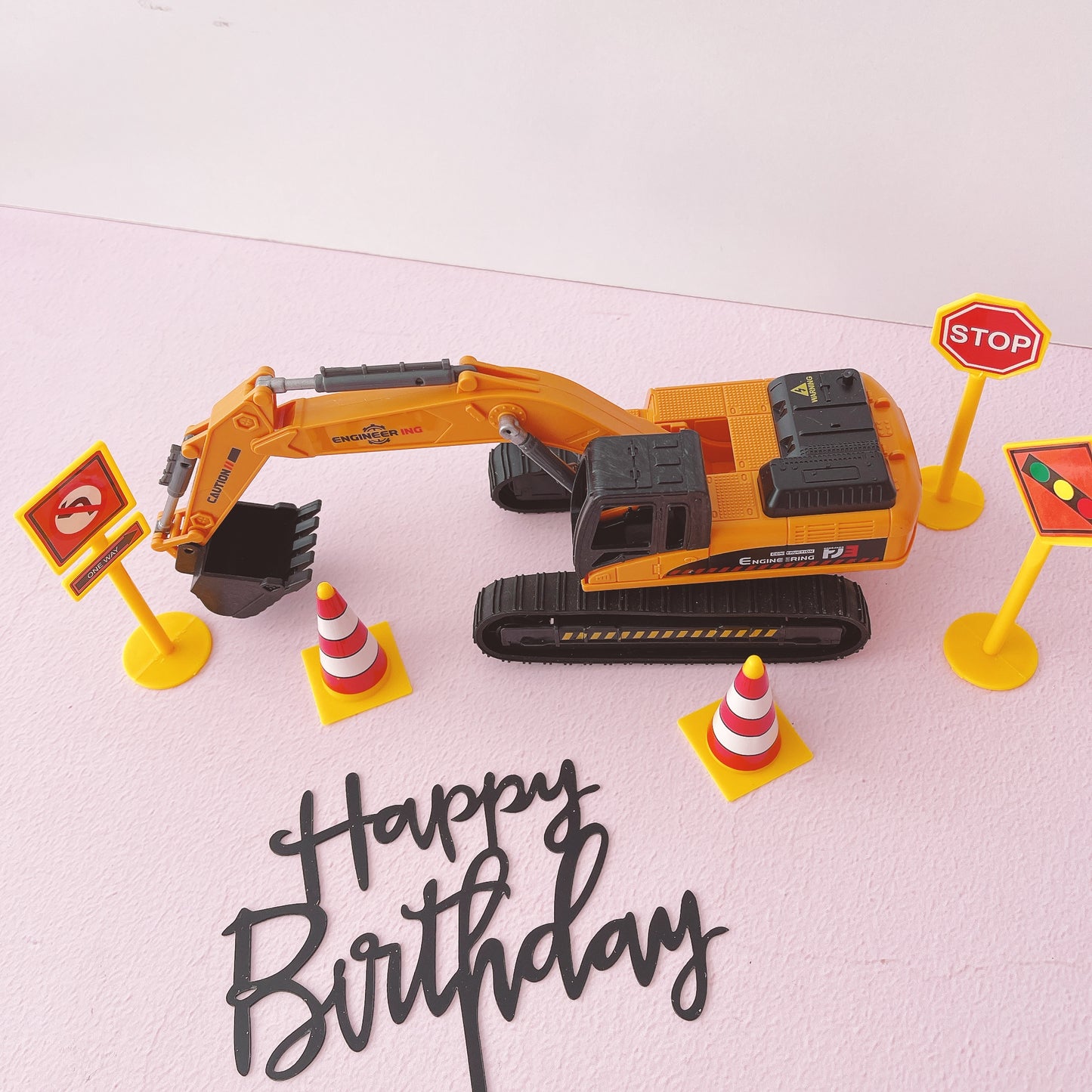 Digger Construction Site Cake Topper Decorations Set - 7 Pieces