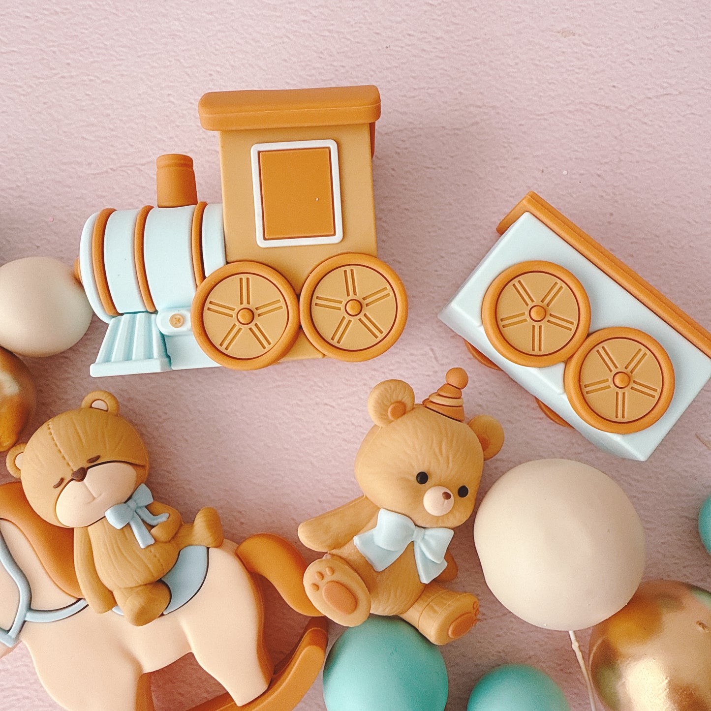 Teddy Bear and Rocking Horse Baby Cake Topper Decorations Set - 32 Pieces