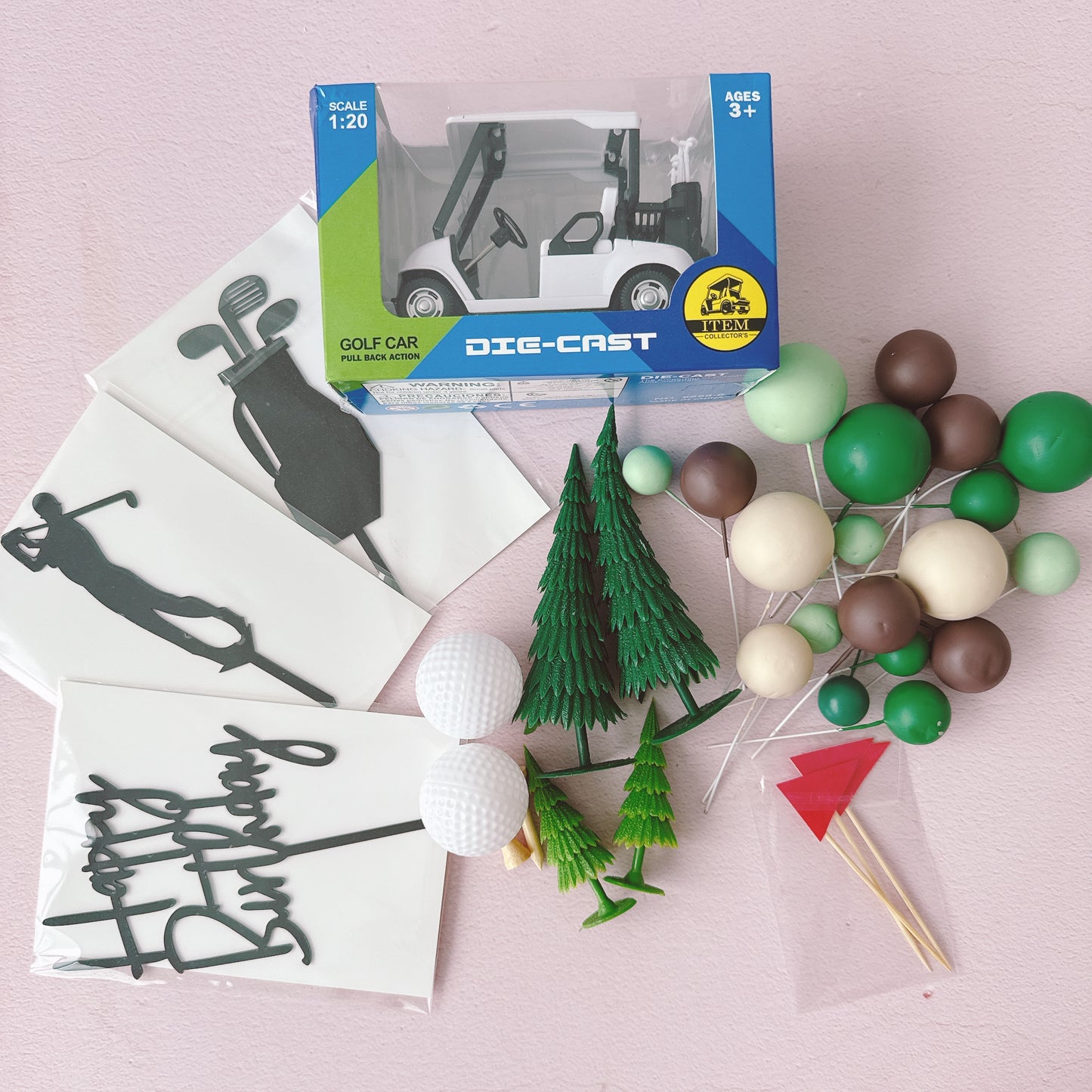 Golf Cart Cake Topper Decorations Set - 33 Pieces