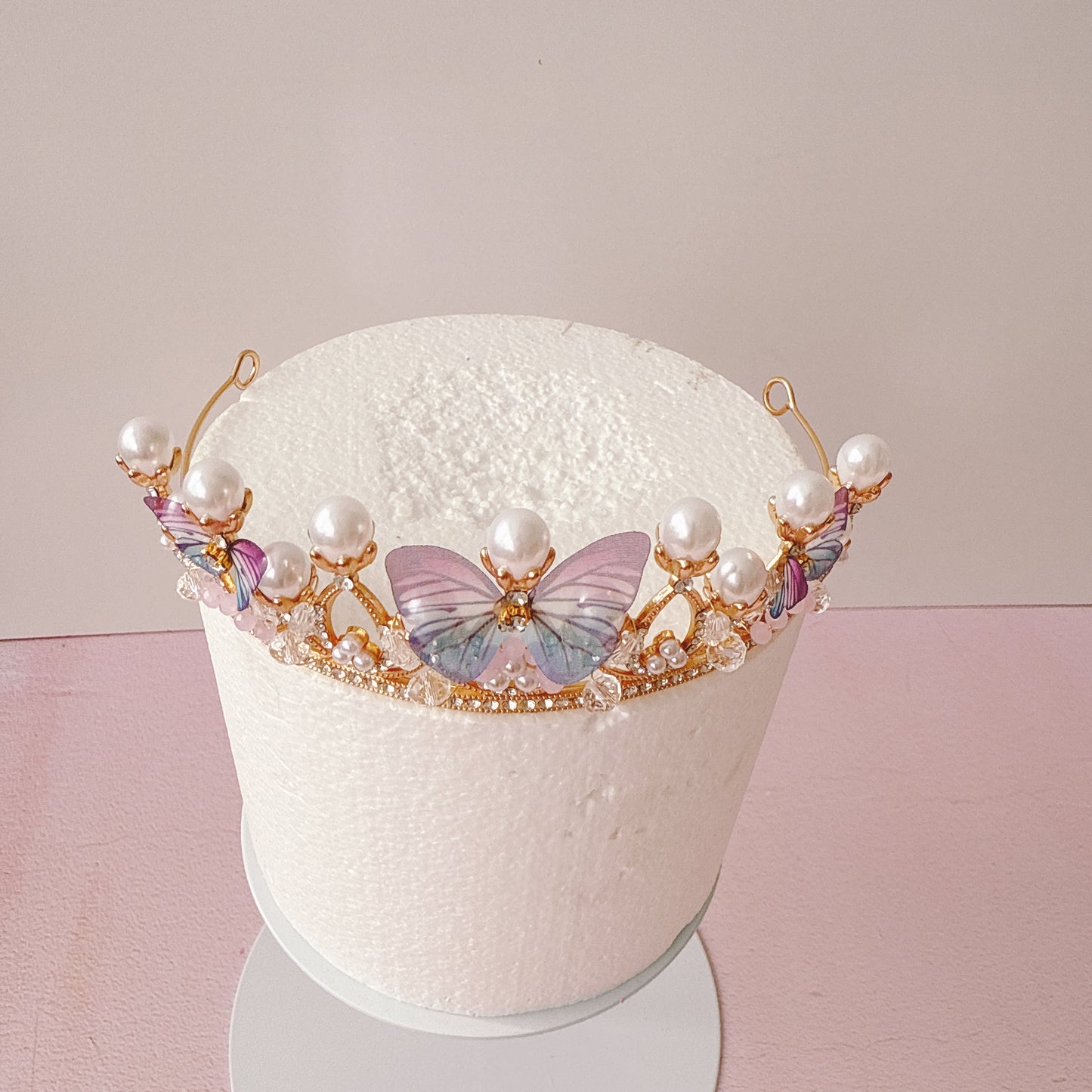 Pearl, Diamante and Butterflies Crown Tiara Cake Topper