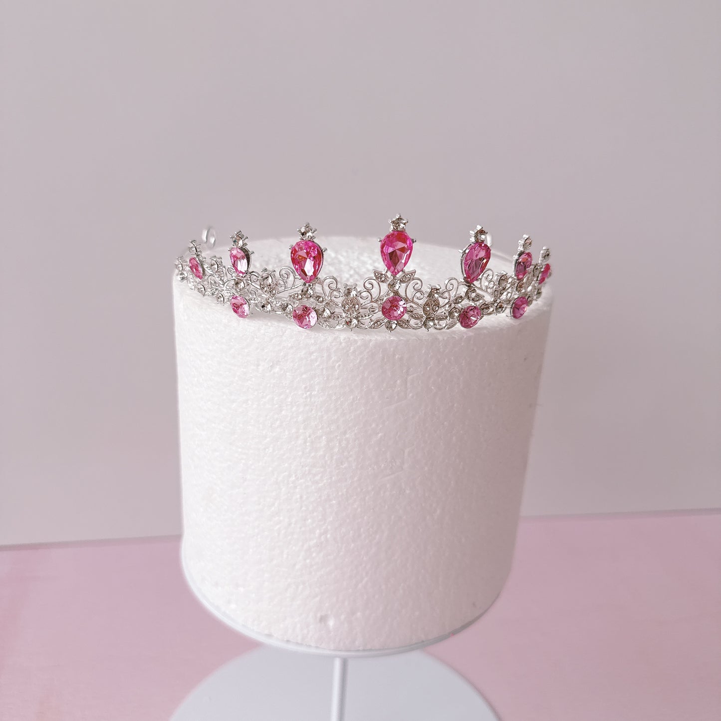 Pink and Silver Diamante Crown Tiara Cake Topper