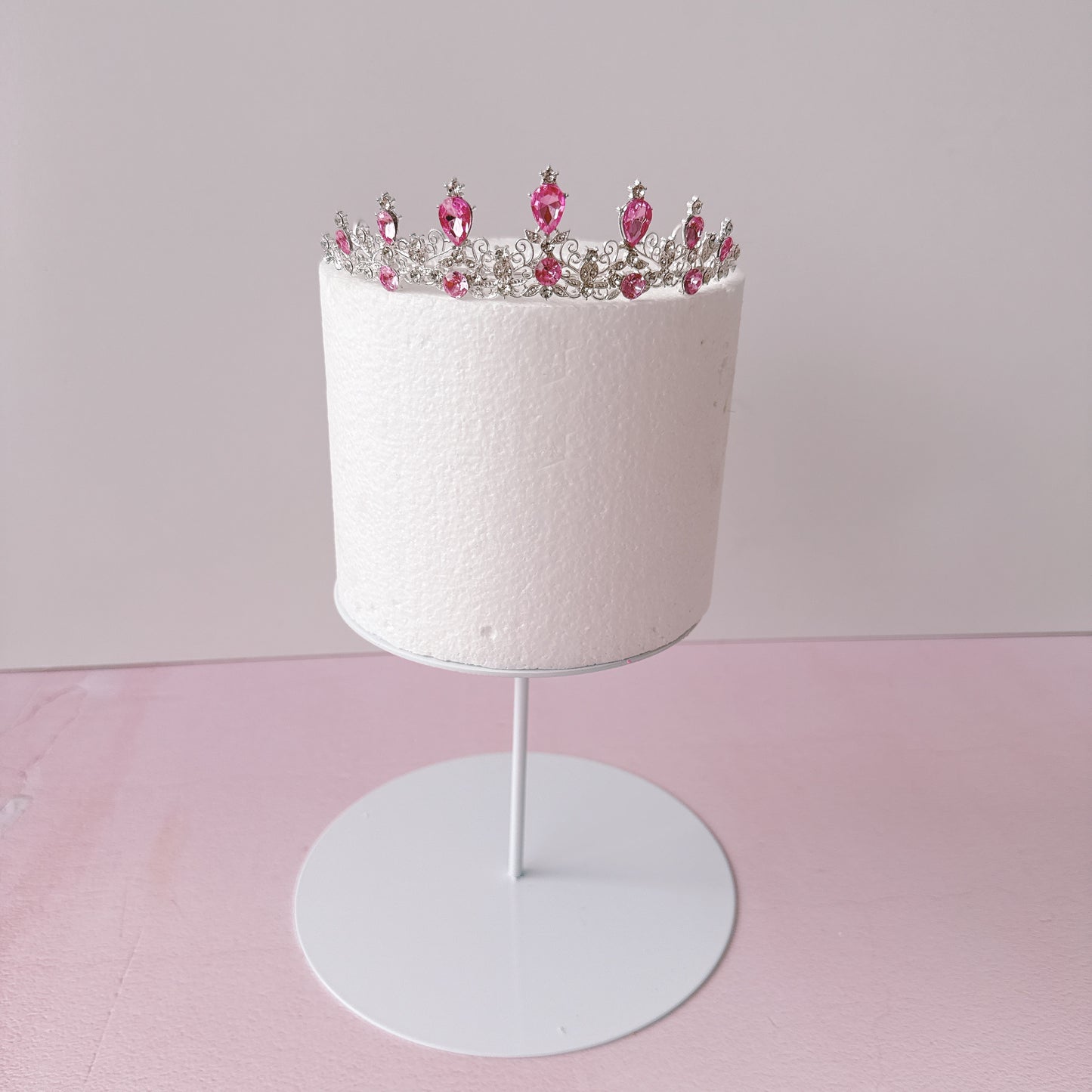 Pink and Silver Diamante Crown Tiara Cake Topper