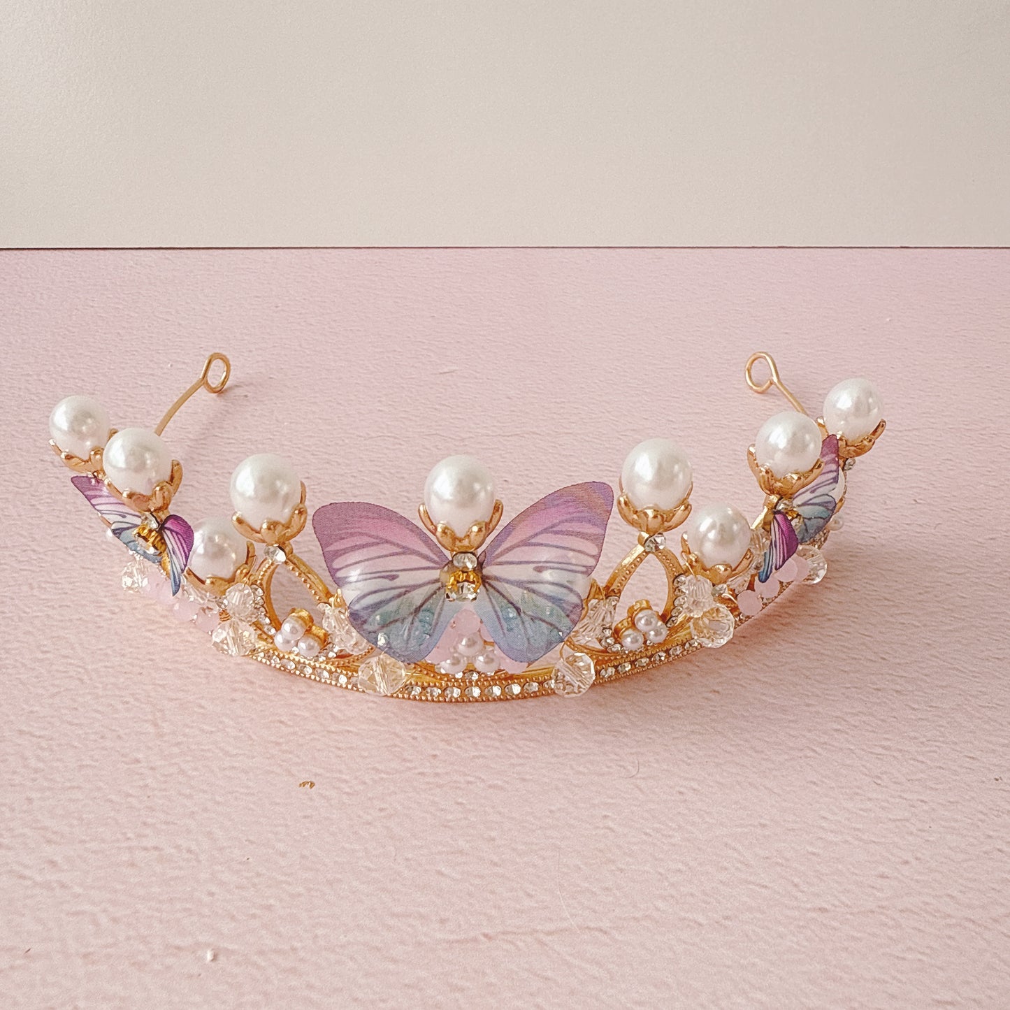 Pearl, Diamante and Butterflies Crown Tiara Cake Topper