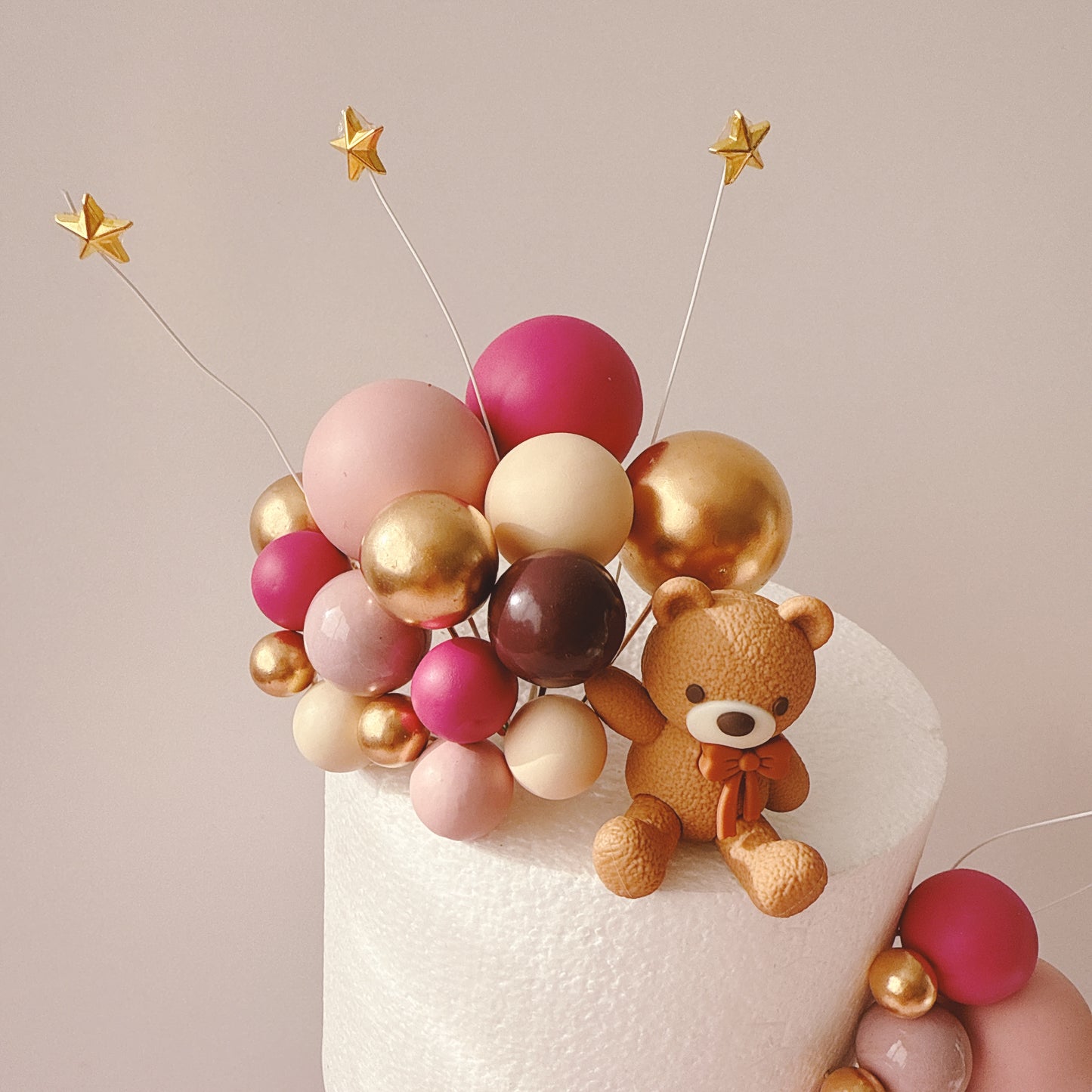Blush Teddy Bear Cake Topper Decorations Set - 30 Pieces