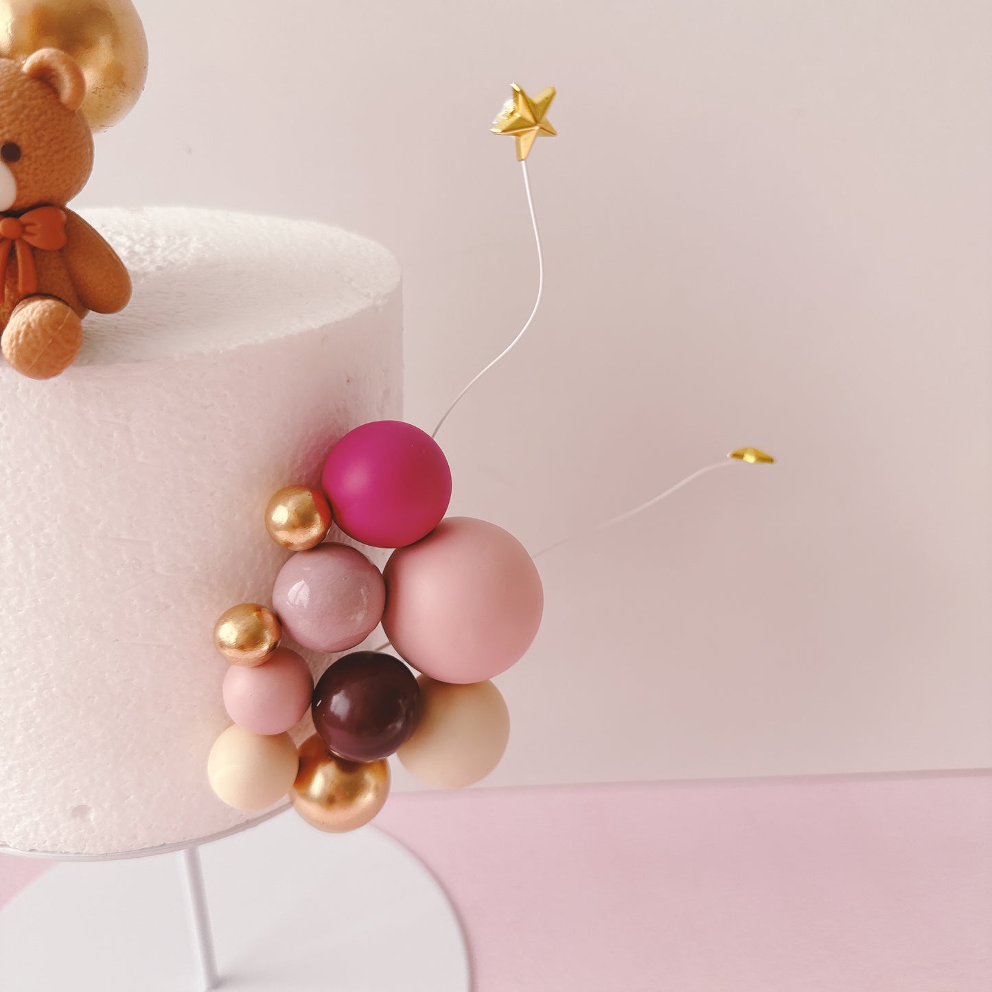 Blush Teddy Bear Cake Topper Decorations Set - 30 Pieces