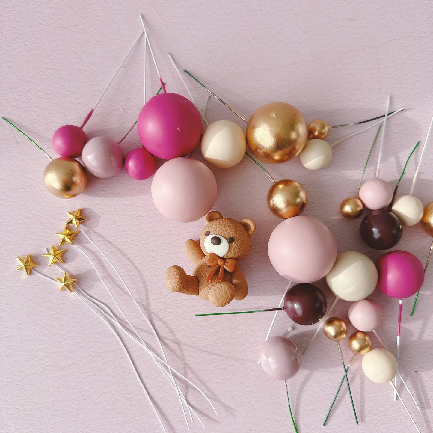 Blush Teddy Bear Cake Topper Decorations Set - 30 Pieces
