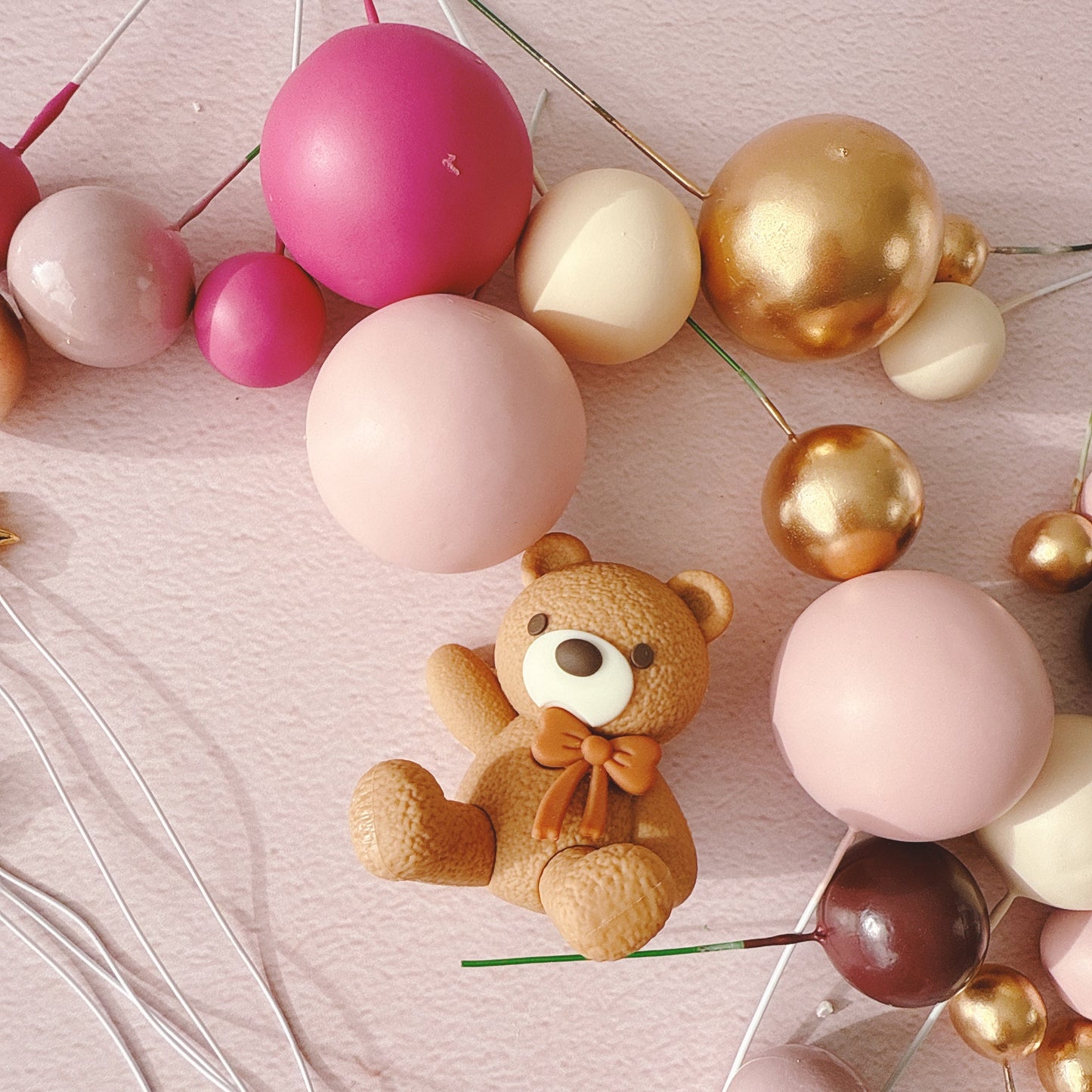 Blush Teddy Bear Cake Topper Decorations Set - 30 Pieces
