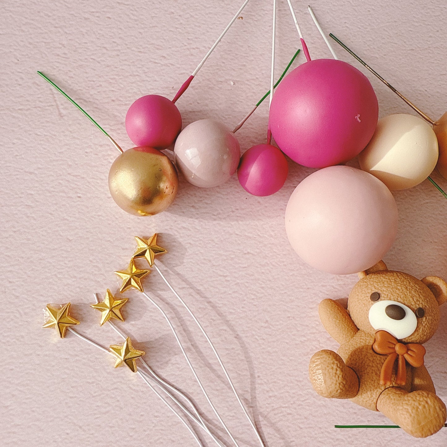 Blush Teddy Bear Cake Topper Decorations Set - 30 Pieces