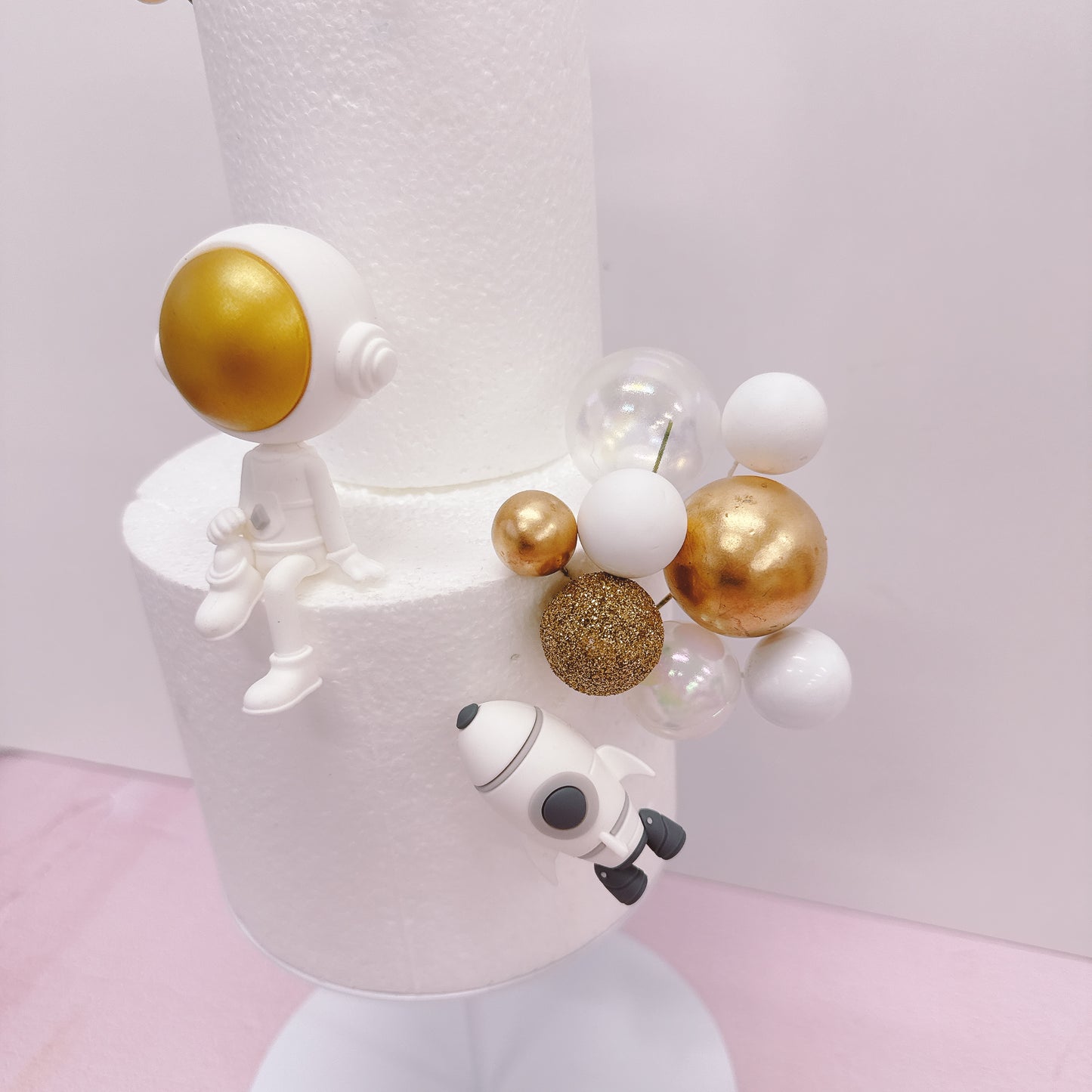 Spacemen Cake Topper Decorations Gold Set - 24 Pieces
