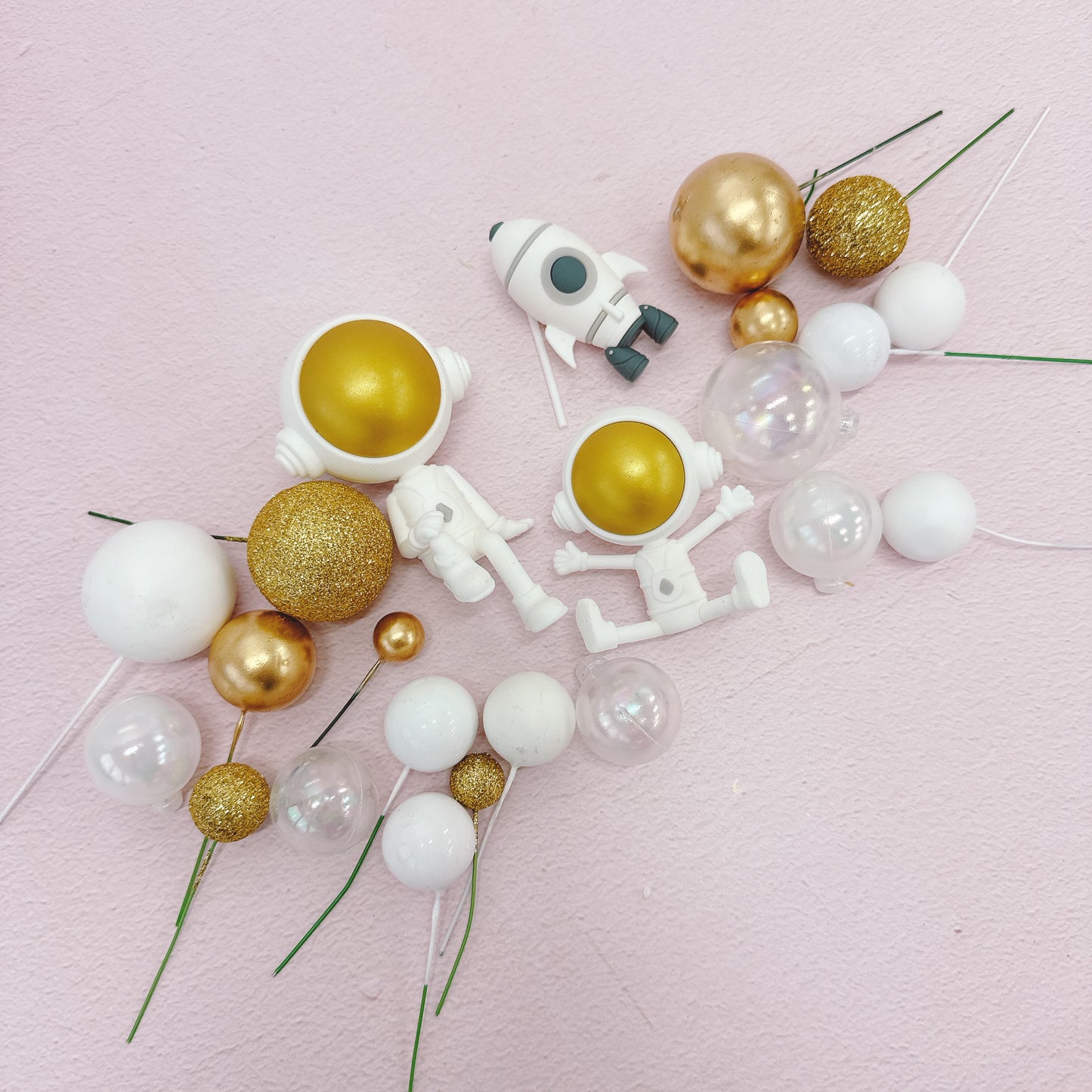 Spacemen Cake Topper Decorations Gold Set - 24 Pieces