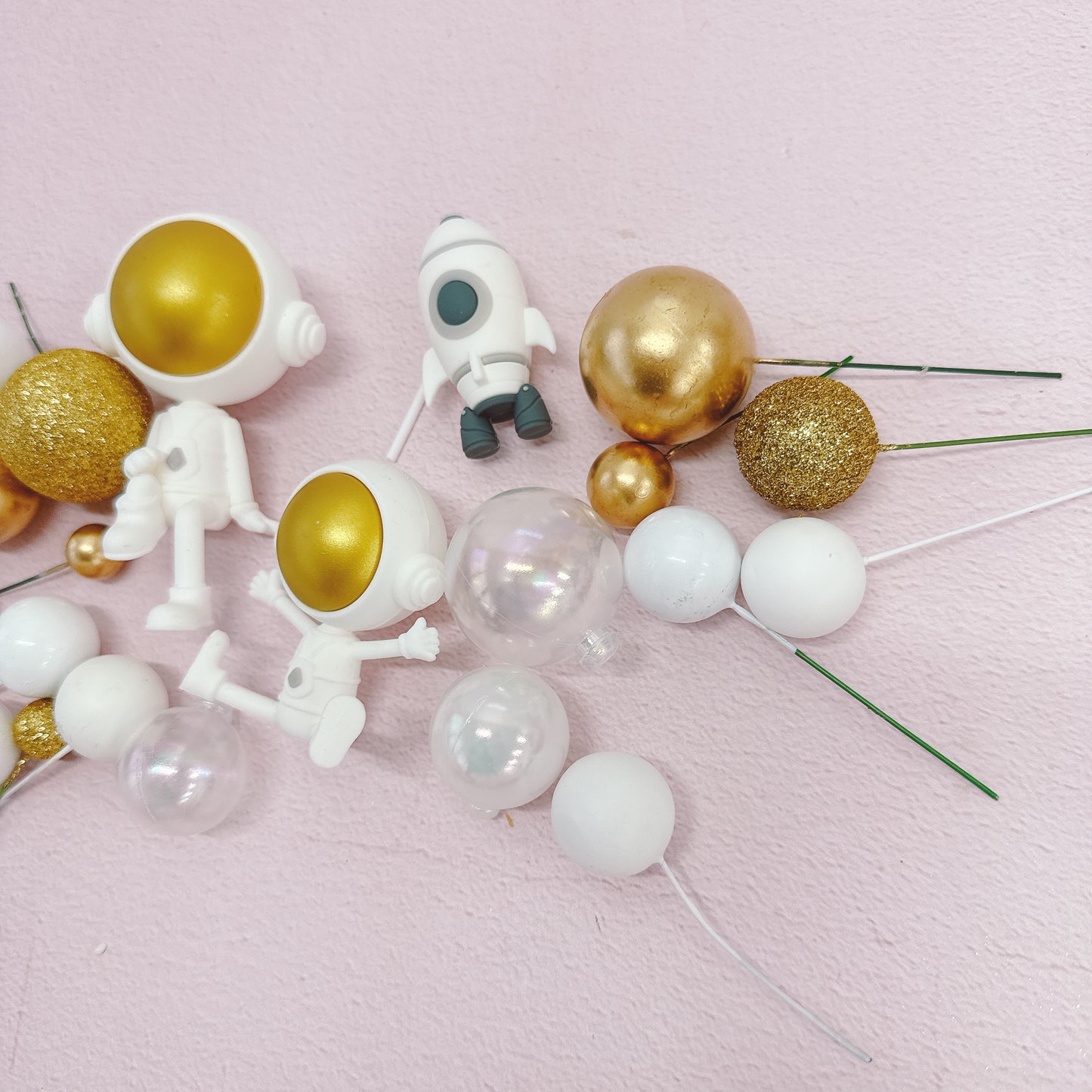 Spacemen Cake Topper Decorations Gold Set - 24 Pieces